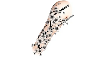 Japanese samurai katana cherry blossom tattoo idea