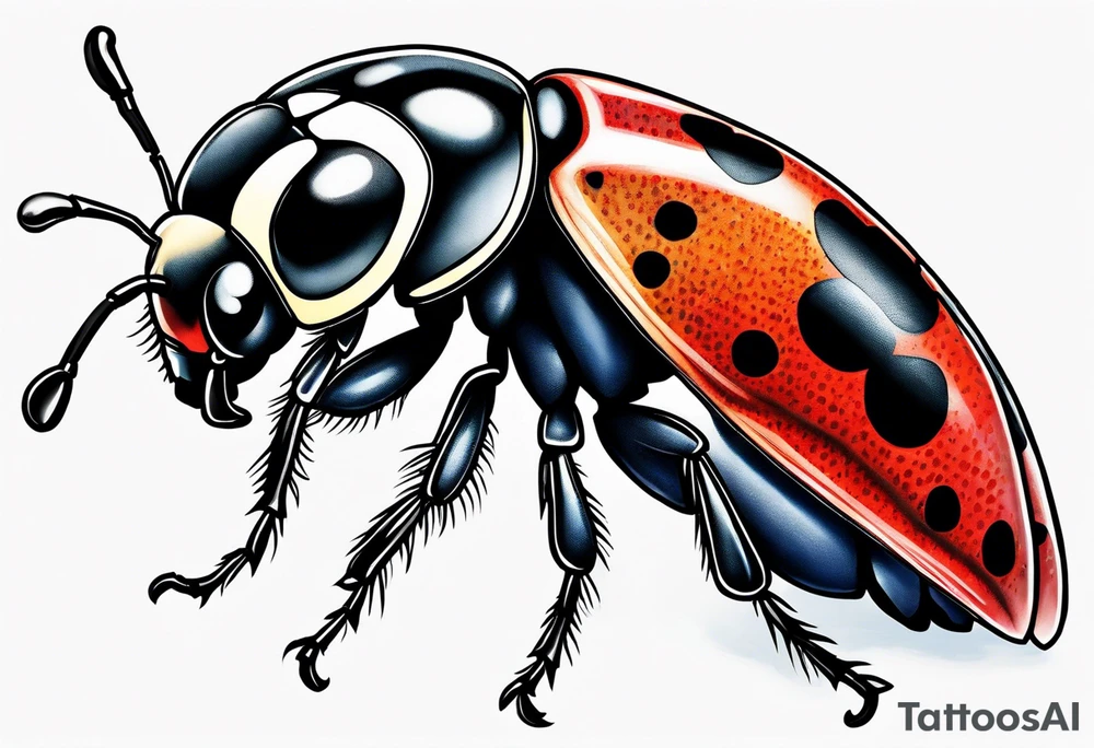 lady bug with one wing open tattoo idea