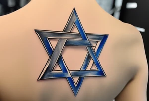 Integrate a Star of David into a shoulder blade piece with כאב הוא כוח. להשתמש בו כדי לעזור לרפא את העולם added tattoo idea