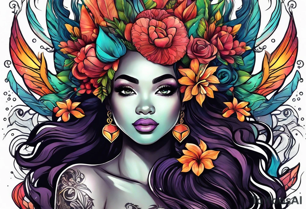 Mermaid with afro tattoo idea
