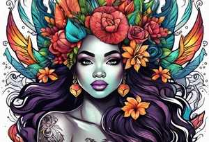 Mermaid with afro tattoo idea