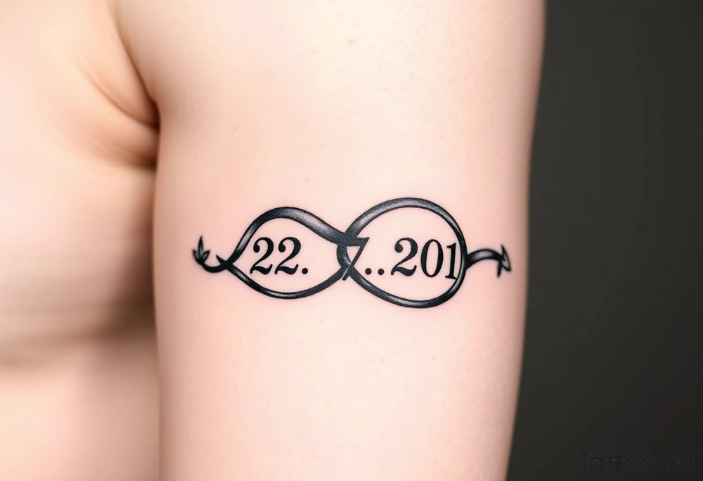 two wedding rings as symbol of infinity with date 22. 7. 2018 tattoo idea