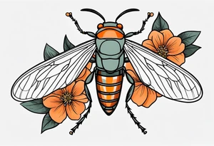 Neo traditional Cicada with orange flowers tattoo idea