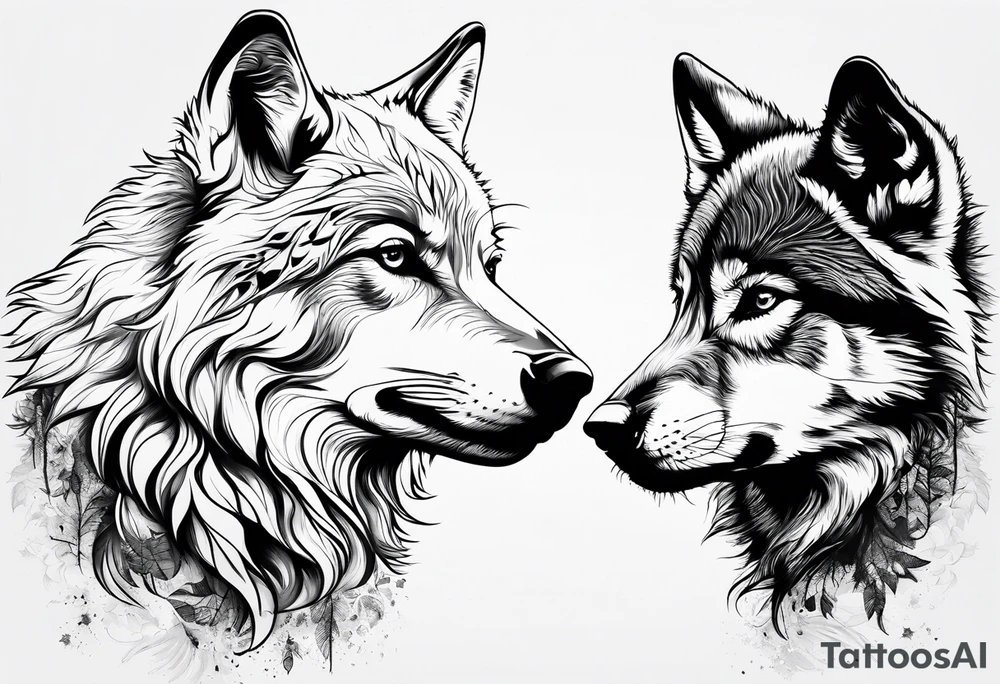 2 wolf cubs adoring and cute (one female, one male) tattoo idea
