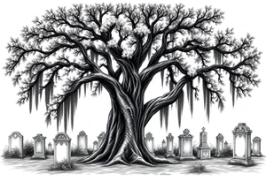 Laurel oak with Spanish moss in a cemetery tattoo idea