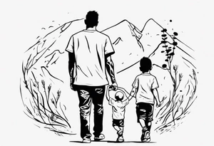 dad and son walks away contour tattoo idea