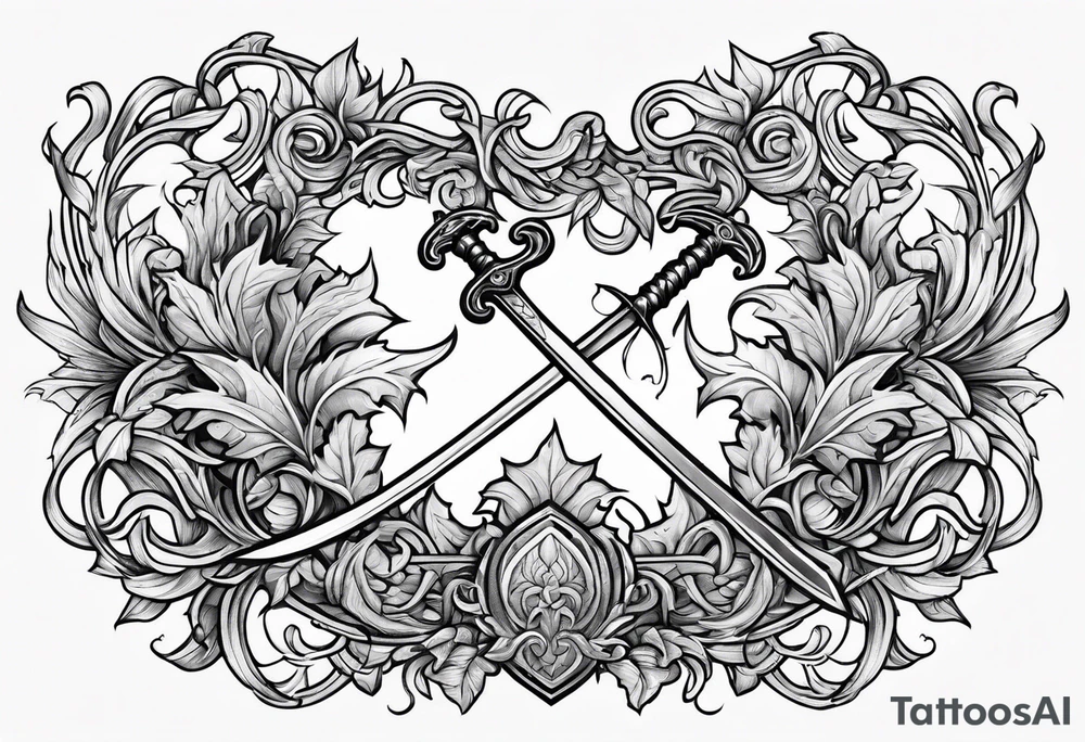 Leafy vines with sword tattoo idea