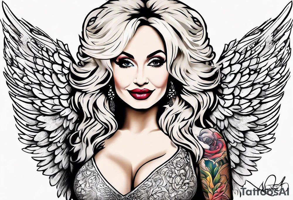 Dolly Parton with angel wings tattoo idea