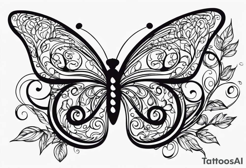 Number 444 with butterfly and vines tattoo idea