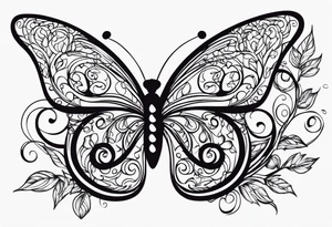 Number 444 with butterfly and vines tattoo idea