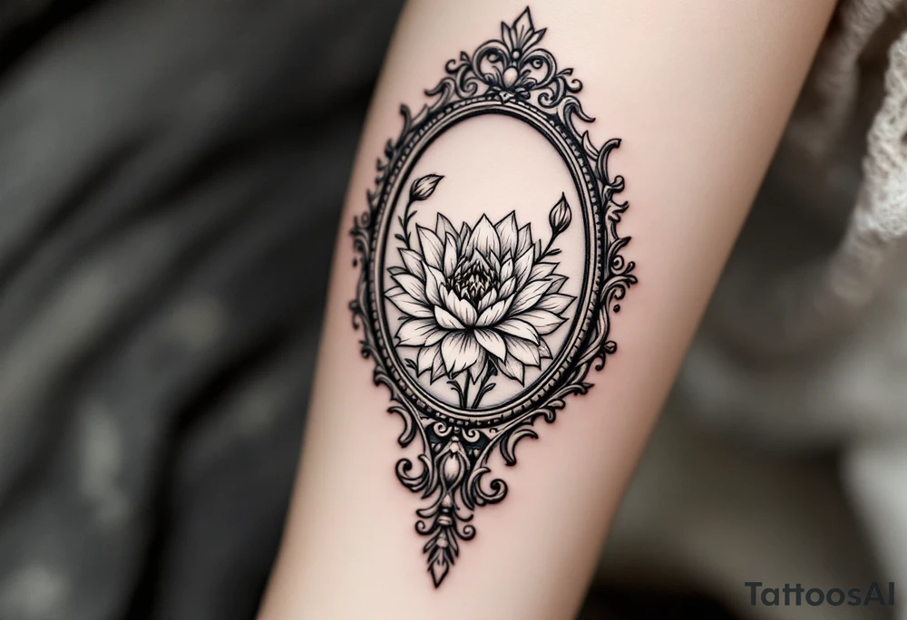 antique mirror with december birth flower in it tattoo idea