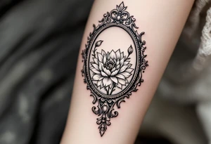 antique mirror with december birth flower in it tattoo idea