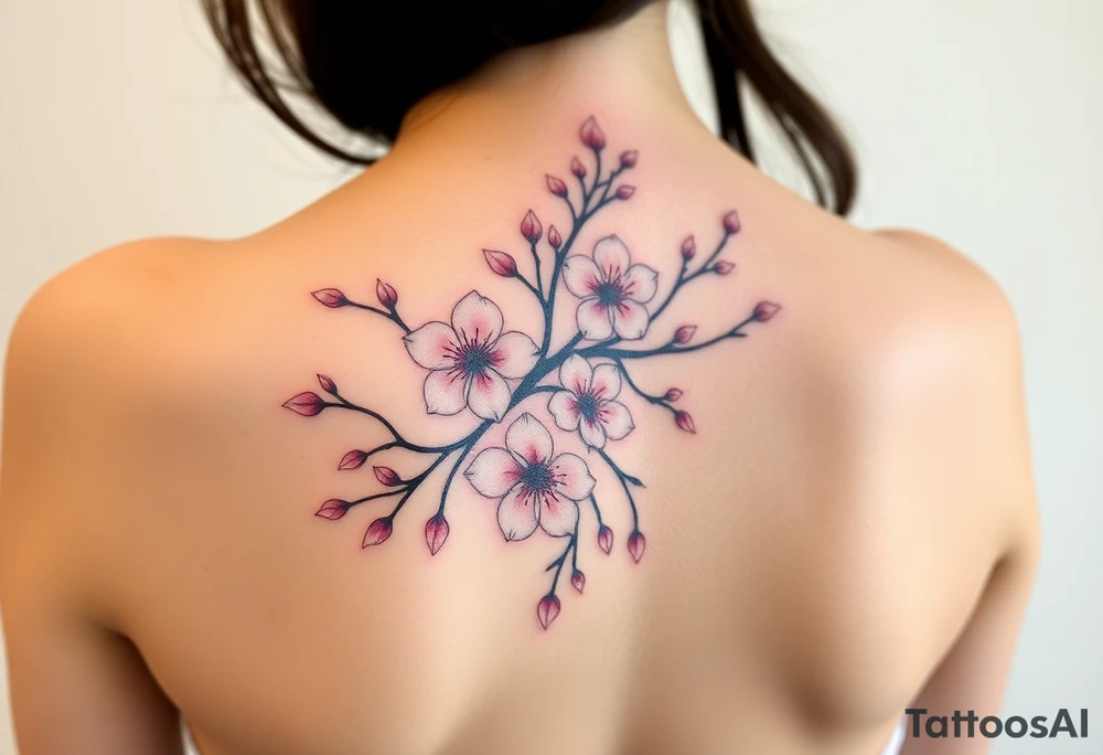 delicate cherry blossoms swirling in spring breeze with petals tattoo idea