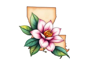 State or louisiana with magnolia flower in tooled leather tattoo idea