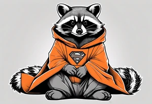 Raccoon wearing an orange Superman hoodie tattoo idea