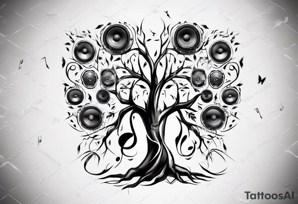 music speaker note tree tattoo idea