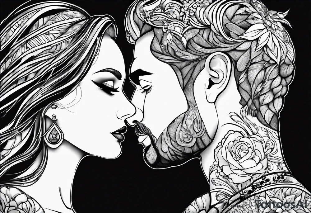 man and woman looking at each other with love tattoo idea