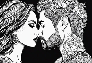 man and woman looking at each other with love tattoo idea