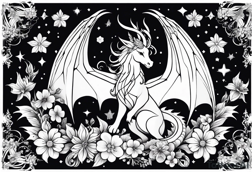 Constellation, wing , snow , cross , dragon female japan kawaii , flower tattoo idea
