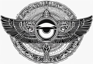 Egyptian winged sun hieroglyphics, solar eclipse, centered tattoo idea