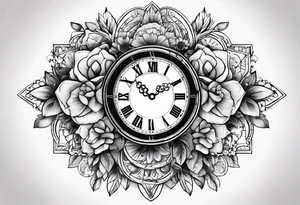 Reloj antiguo con flores y familia tattoo idea