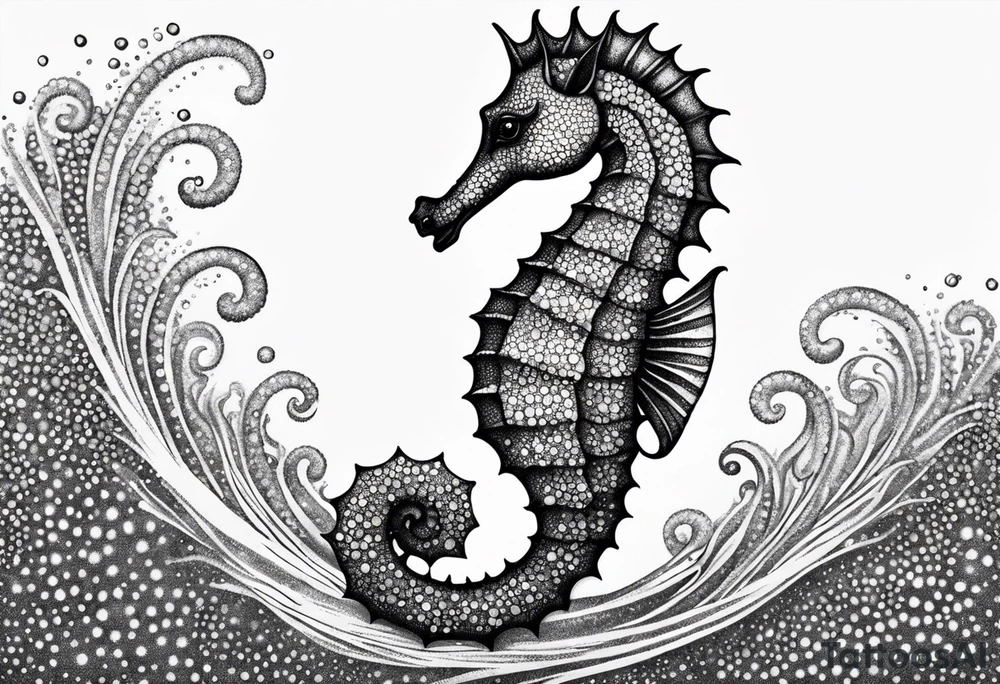 Seahorse made with drag pointillism tattoo idea