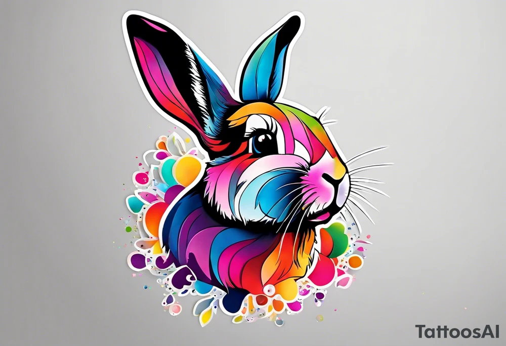 I would like a colorful bunny tattoo for my daughter because she loves bunnies and at the same time she is a pig, I would like the bunny to preferably have some combination with a pig, and then her birthday is April 9, and I would like the bunny to be kind of in the style of something like Iron Man, with the number 0409 on the armor. I'm more of a geometric person myself so I'd like her to not be a full pattern but cut by diamonds or triangles

Translated with www.DeepL.com/Translator (free version) tattoo idea