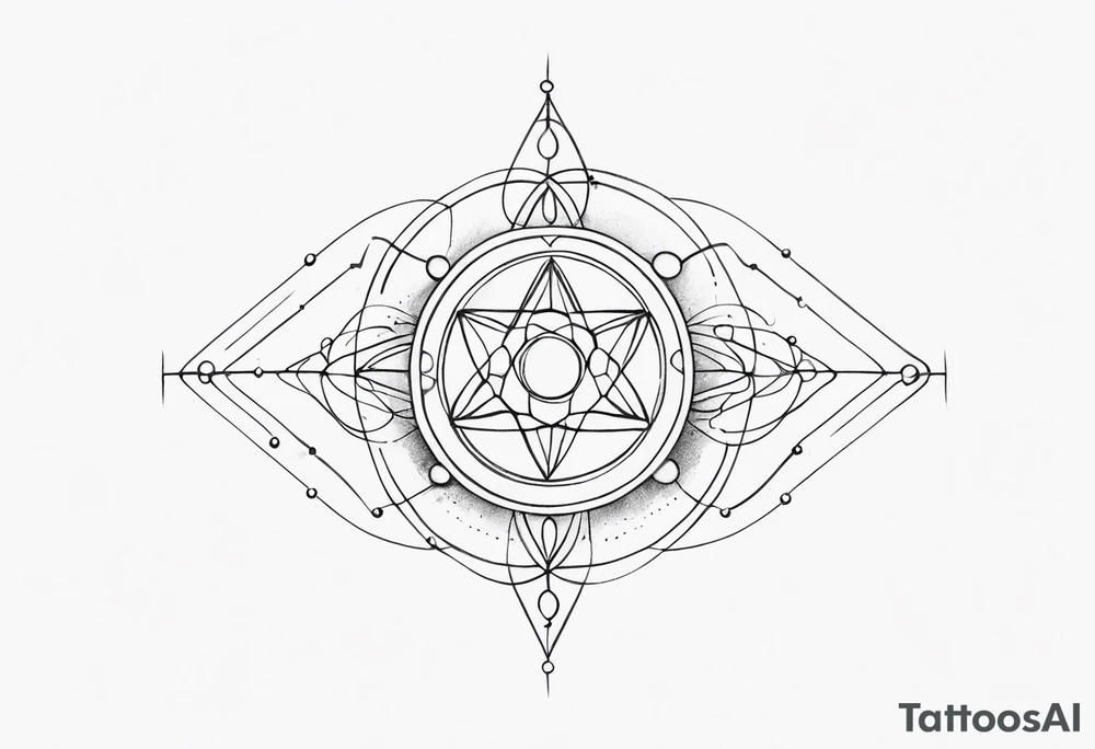 arm bracelet tatoo made of atoms with spiritual elements tattoo idea