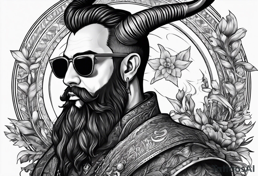 capricorn with beard and sunglasses tattoo idea