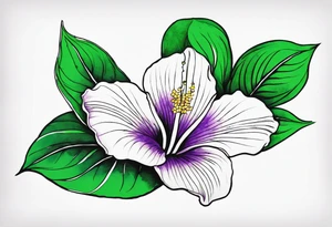 An outline of a rio dipladenia flower with a green and purple watercolor background tattoo idea