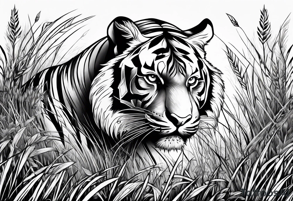 hungry tiger hiding in the grass tattoo idea