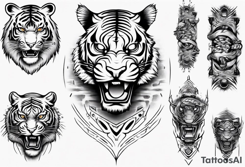 Electricity Tiger forearm  sleeve tattoo idea
