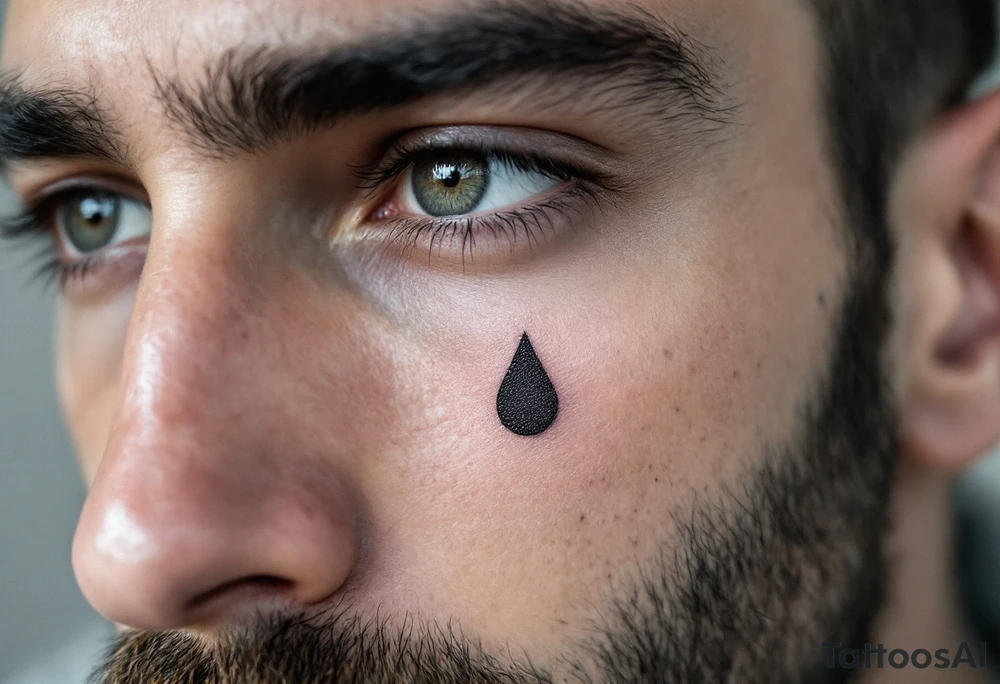 Gray ink teardrop under a man's left eye – tribute with emotion.. on man´s face under an eye. tattoo idea