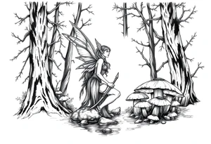 Elf with forest and mushrooms and water tattoo idea