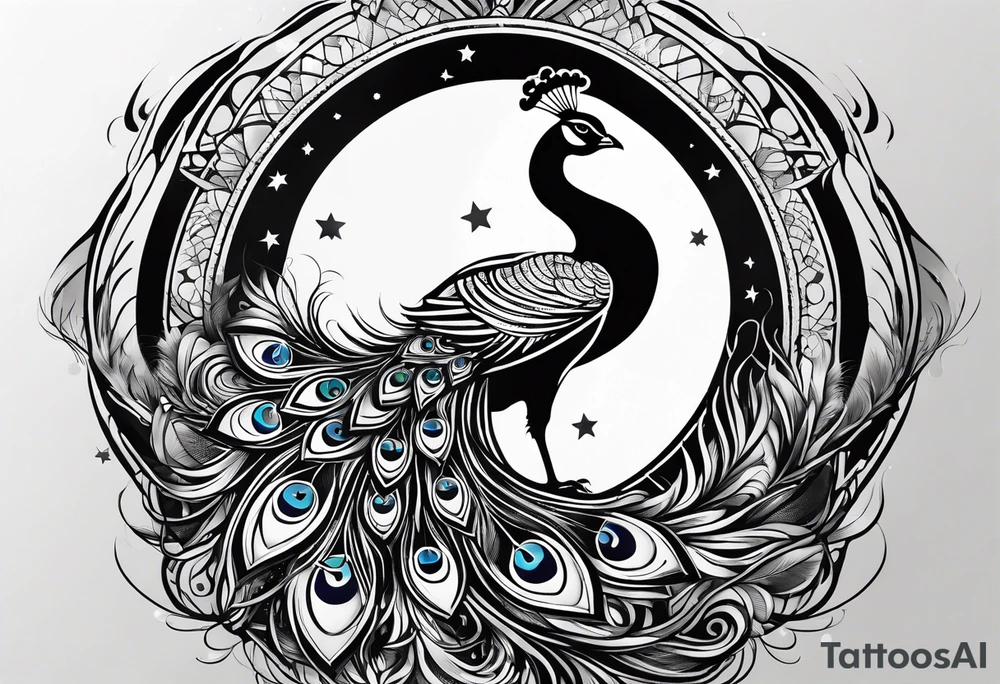 Peacock, moon, Orion, infinity tattoo idea