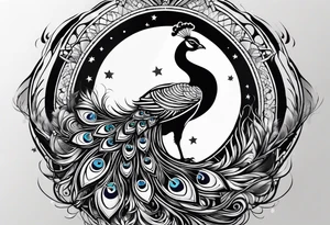 Peacock, moon, Orion, infinity tattoo idea