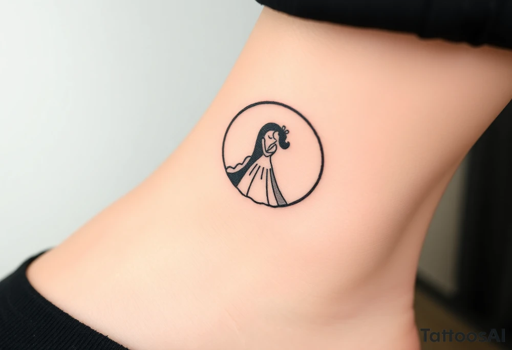 A crescent moon with a bride and groom sitting together on it tattoo idea