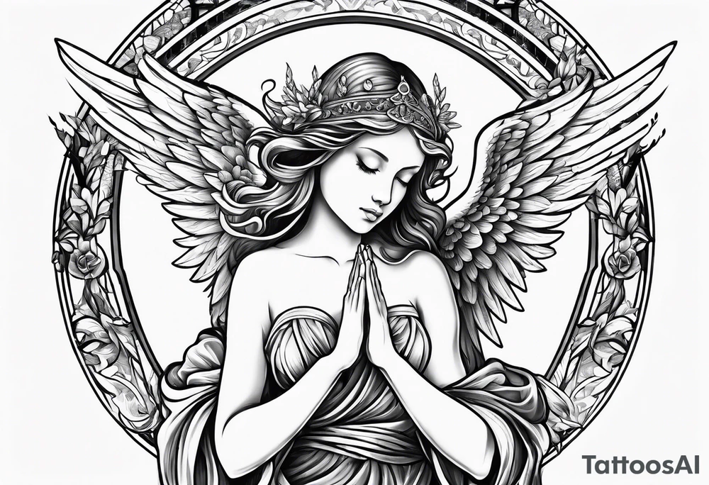 Angel with prayer hands tattoo idea