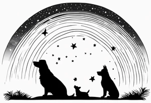 3 black silhouettes of dogs looking up at the night sky tattoo idea