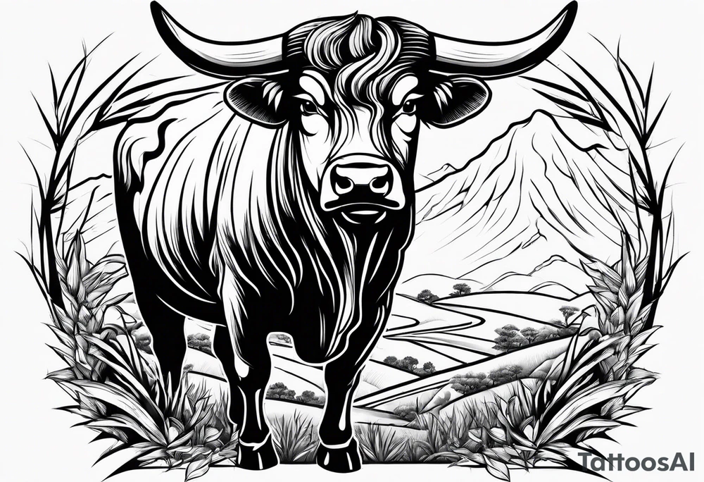 vietnamese ox in a bamboo field tattoo idea