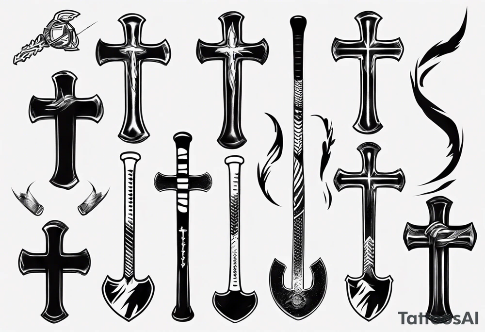 Memorai Hockey stick cross tattoo idea