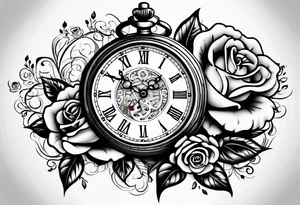 Pocket watch with train and roses tattoo idea