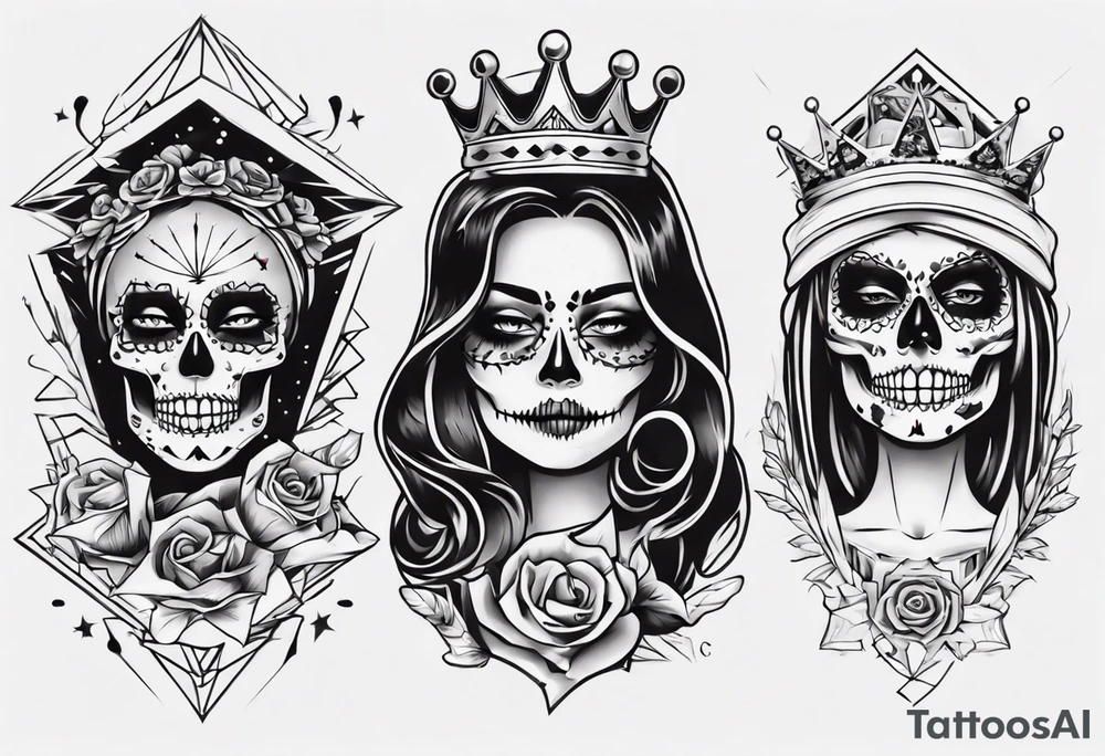 santa la muerta with money and crown
on the card tattoo idea