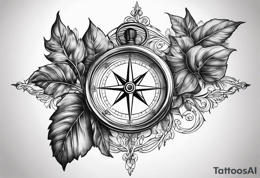 Vine branch long with compass tattoo idea