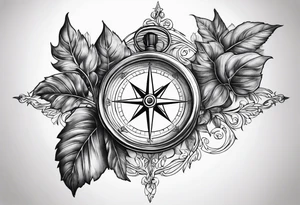 Vine branch long with compass tattoo idea