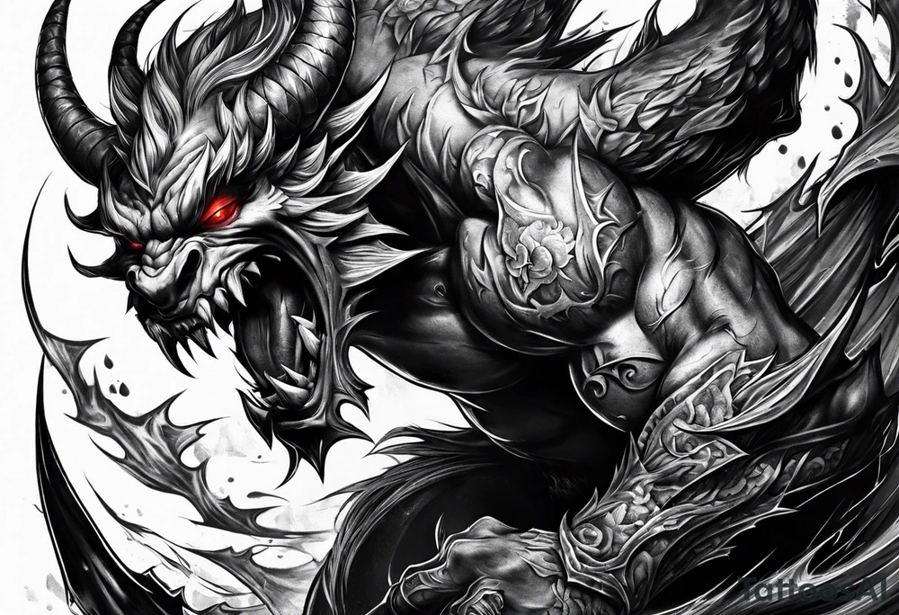 Demon attacking a man tattoo idea