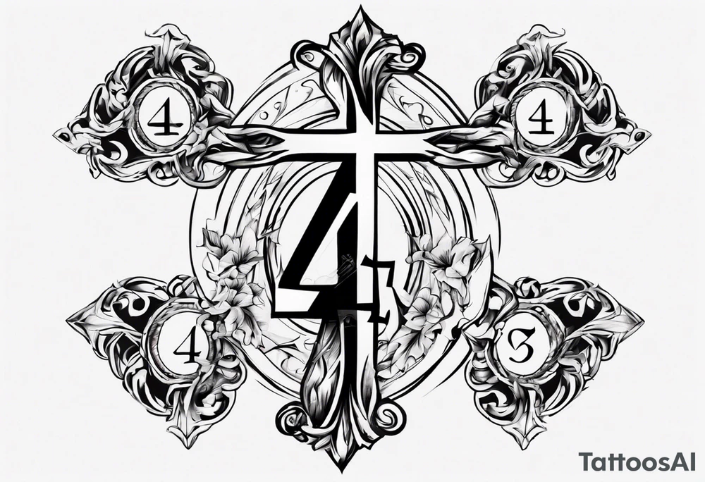 Cross with the number 4 tattoo idea