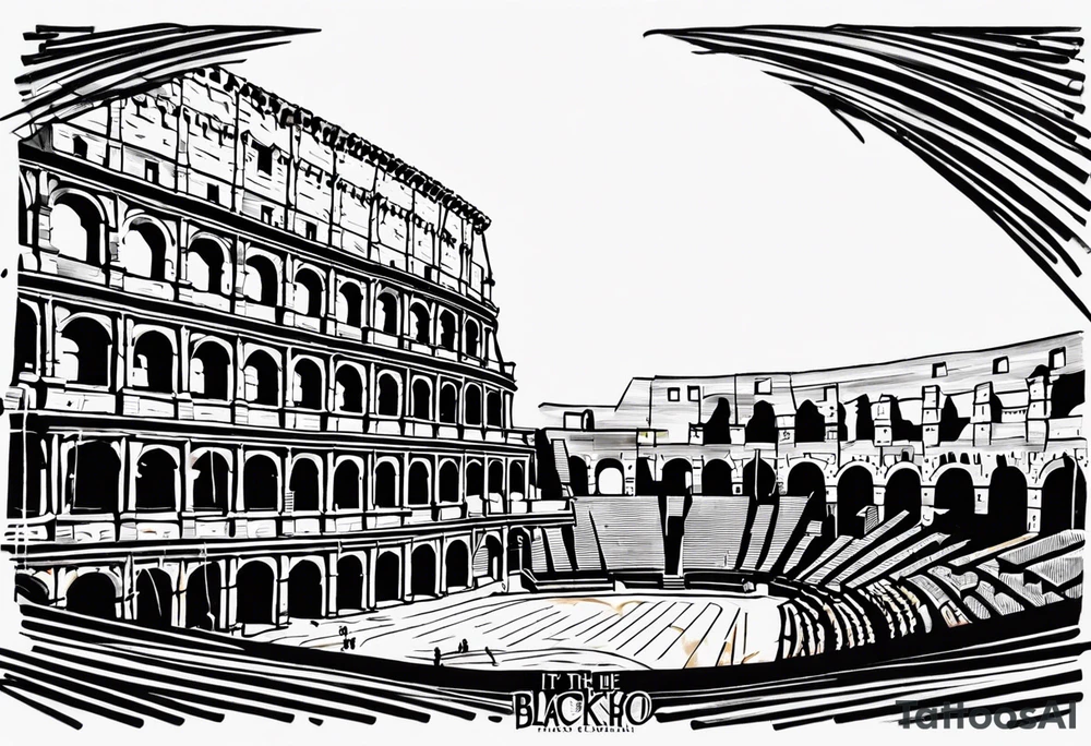 Script saying “it’s not the critic that counts but the man that’s in the arena” with Roman colosseum tattoo idea