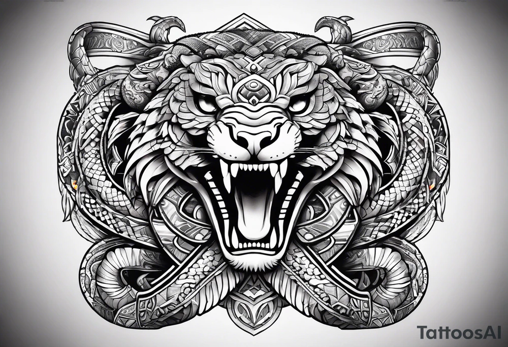 aztec snake sleeve tattoo idea