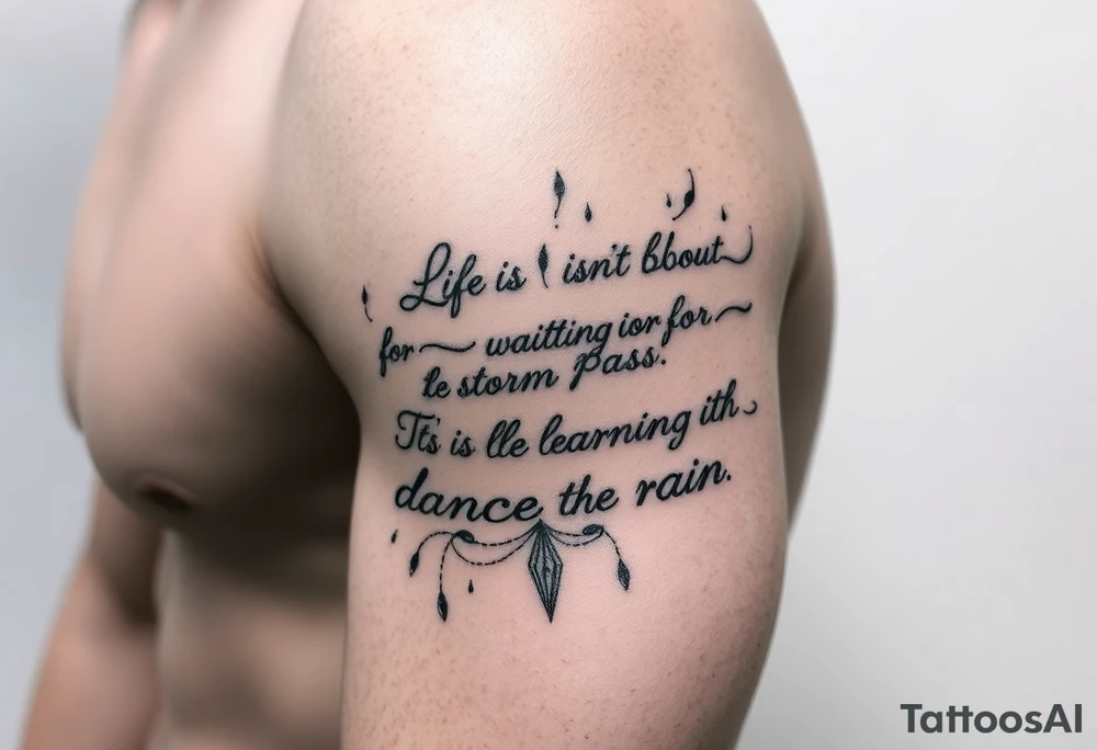 Create a tattoo around “life isn’t about waiting for the storm to pass. It’s about learning to dance in the rain” tattoo idea